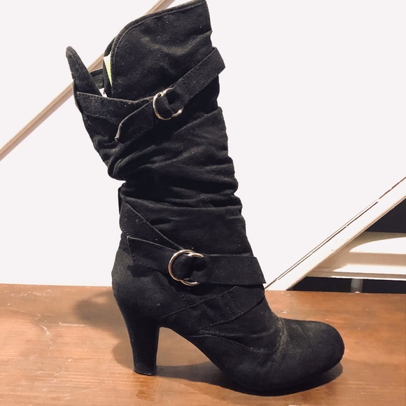 Bamboo Black Squede Slouchy Boot - Picture 1 of 15